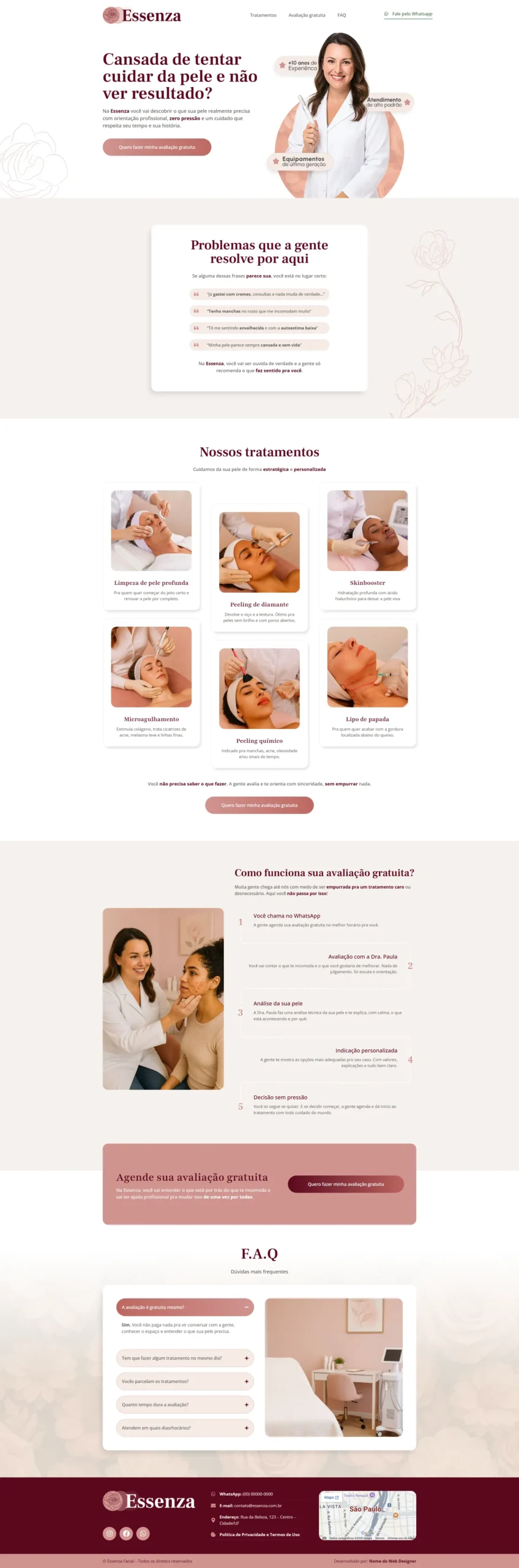 Página inicial do projeto demonstrativo para clínica de estética
