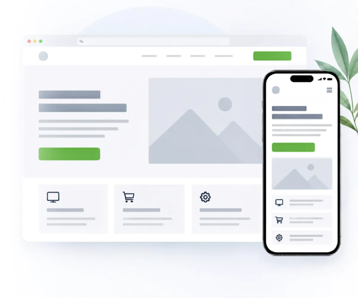 Representação de site responsivo em computador e celular